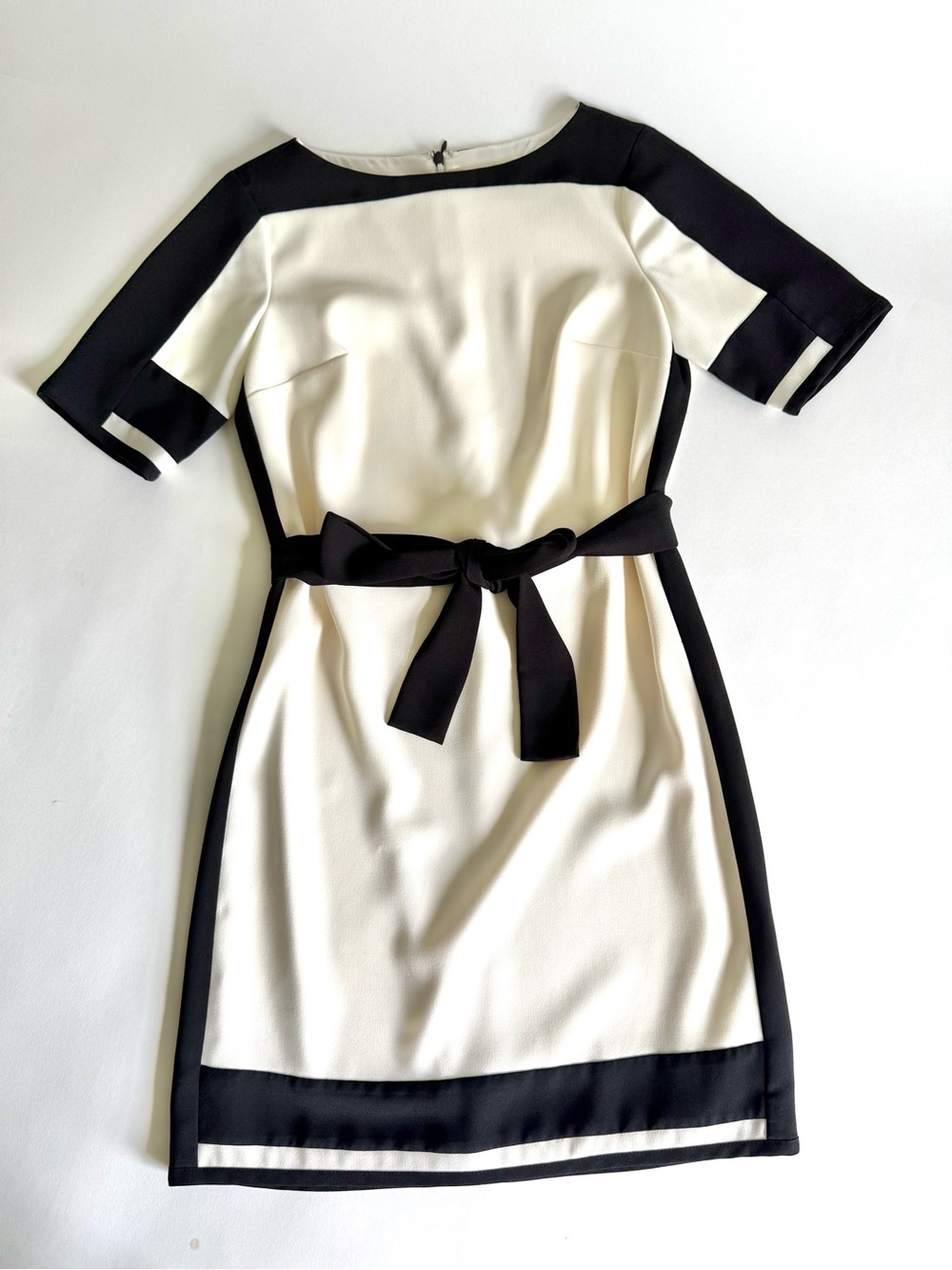 Ann Taylor Cream Black XXS 00P Colorblock Belted Shift Dress Work Office Career - Picture 4 of 13